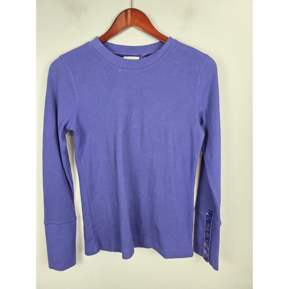 Sundance Womens Purple Waffle Knit Thermal Top Velvet Button Cuffs Small